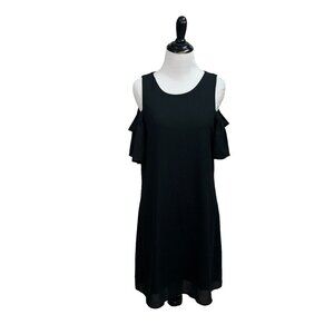 Worthington Women's Size 6 Open Shoulder Mini Dress Ruffle Sleeves Black Lined